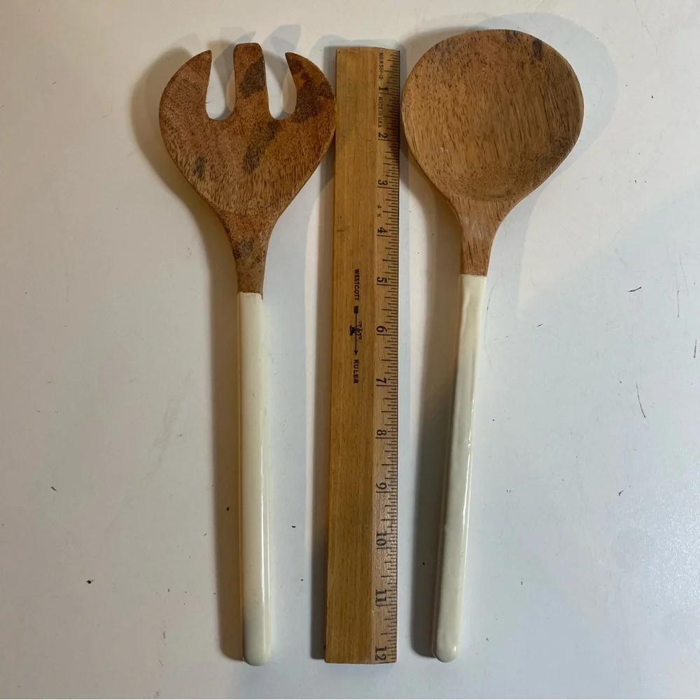 Huck Wood & Wrapped Handles Salad Server Set 12” Length